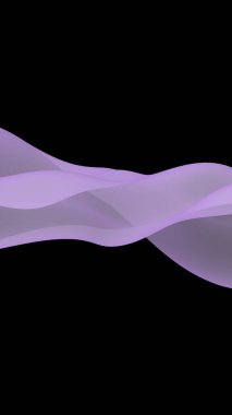 Soyut dalga. Eşarp. Siyah arka planda parlak kurdele. Soyut duman. Raster hava desteği. Dikey görüntü yönlendirmesi. 3B illüstrasyon