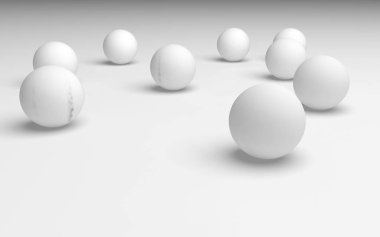 Beyaz soyut arka plan. Beyaz toplar beyaz arka planda izole edilmiş. 3B illüstrasyon