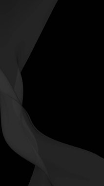 Siyah soyut arka plan. Kanat çırpan siyah eşarp. Rüzgâr siyah kumaşında sallanıyor. Dikey oryantasyon. 3B illüstrasyon