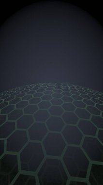 Çok katmanlı petek küresi, siyah arka planda mavi, sosyal ağ, bilgisayar ağı, teknoloji, küresel ağ. 3d illüstrasyon