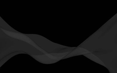 Siyah soyut arka plan. Kanat çırpan siyah eşarp. Rüzgâr siyah kumaşında sallanıyor. 3B illüstrasyon