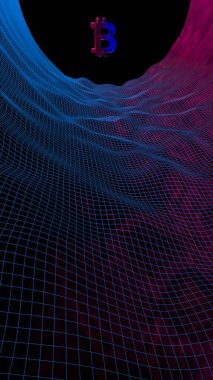 Soyut karanlık arka planda dijital para birimi sembolü Bitcoin. Kripto para piyasasının büyümesi. İş, finans ve teknoloji konsepti. 3d illüstrasyon