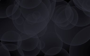 Soyut siyah arkaplan. Koyu şeffaf baloncuklu arkaplan. 3B illüstrasyon