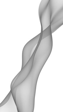 Soyut gri dalga. Raster hava desteği. Beyaz arka planda parlak gri kurdele. Gri eşarp. Soyut gri duman. 3B illüstrasyon