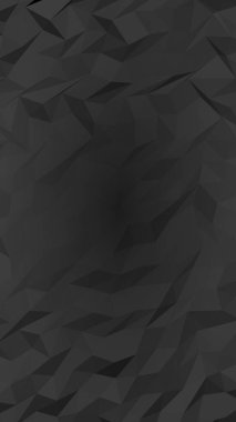 Siyah soyut arka plan. Lowpoly arka planı. Kasvetli buruşuk kağıt. Dikey oryantasyon. 3B illüstrasyon