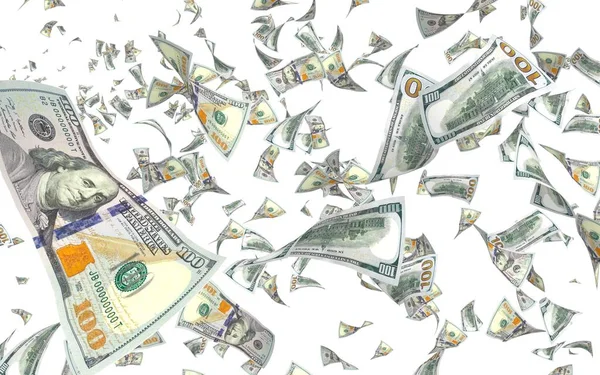 Vliegende Dollars Bankbiljetten Geïsoleerd Witte Achtergrond Het Geld Vliegt Lucht — Stockfoto