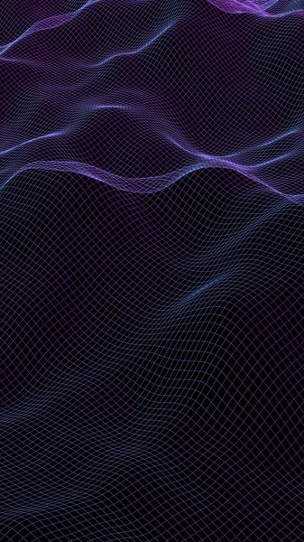 Abstract Landscape Dark Background Cyberspace Purple Grid Tech Network Illustration — Stock Photo, Image