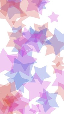 Beyaz arkaplanda çok renkli yarı saydam yıldızlar. Dikey görüntü yönlendirmesi. 3B illüstrasyon