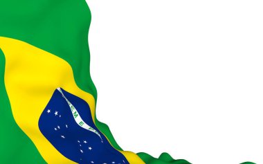 Brezilya bayrağı sallayarak. Ordem e Progresso. Sipariş ve ilerleme. Rio de Janeiro. Güney Amerika. Devlet sembolü. 3D çizim