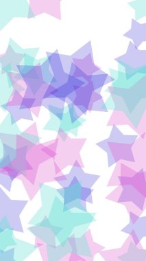 Beyaz arka plan üzerinde çok renkli yarı saydam yıldızlar. Pembe tonları. 3d illüstrasyon