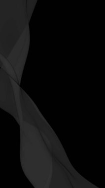 Siyah soyut arka plan. Kanat çırpan siyah eşarp. Rüzgâr siyah kumaşında sallanıyor. Dikey oryantasyon. 3B illüstrasyon