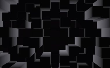 Soyut koyu zarif küp geometrik arka plan. Kaotik olarak gelişmiş dikdörtgen çubuklar. 3d Rendering, 3d illüstrasyon