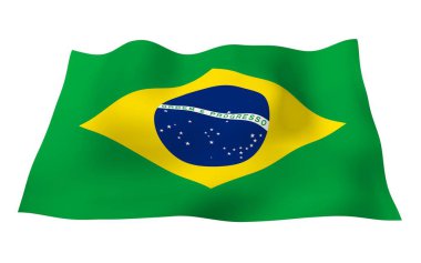 Brezilya bayrağı sallayarak. Ordem e Progresso. Sipariş ve ilerleme. Rio de Janeiro. Güney Amerika. Devlet sembolü. 3D çizim