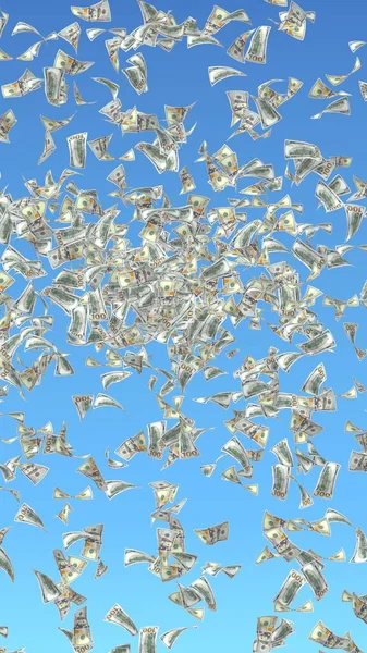 Notas Dólares Voadores Isoladas Num Fundo Azul Dinheiro Está Voar — Fotografia de Stock
