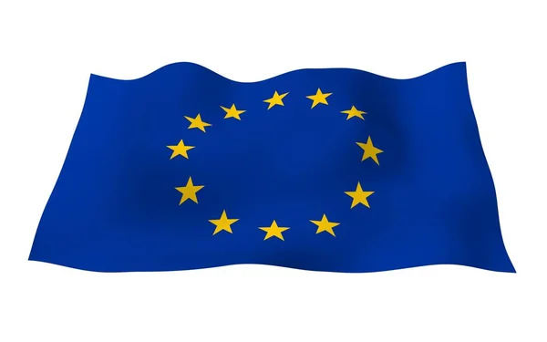 Bandera Levemente Ondeante Unión Europea Aislada Sobre Fondo Blanco Representación —  Fotos de Stock