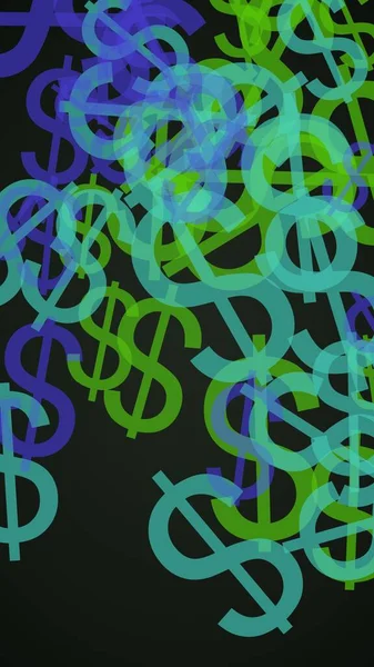Mångfärgade Genomskinliga Dollartecken Mörk Bakgrund Gröna Toner Illustration — Stockfoto