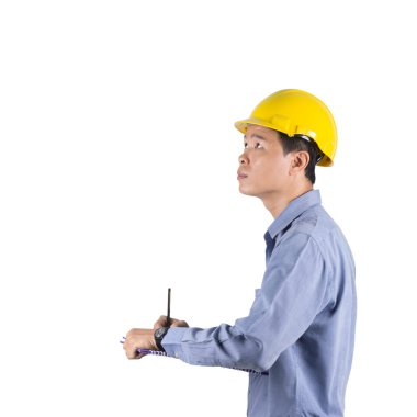 mühendis giyen sarı kask