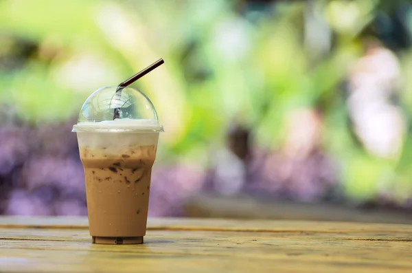 Iced coffee with straw — Stock Photo, Image