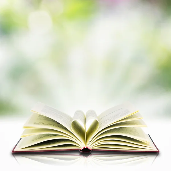 Open book on white table — Stock Photo, Image