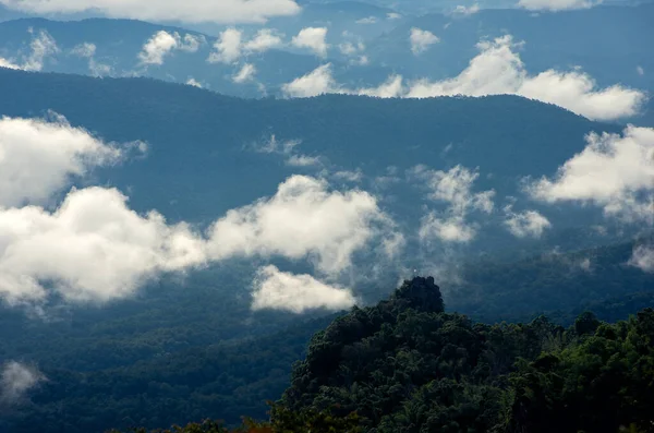 Красивый Туман Лесу Зелеными Горами Пха Дои Самер Дао Национальный — стоковое фото