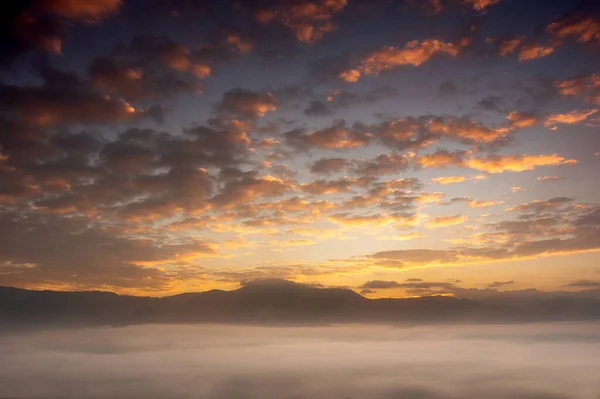 Aerial View Beautiful Morning Scenery Sea Cloud Fog Flows High — Stock Photo, Image