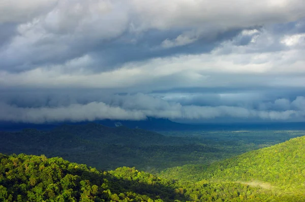 Aerial View Rain Storms Black Clouds Moving Mountains North Thailand — Stock Photo, Image