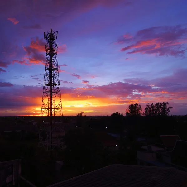 Silhouettes Telecommunication tower — Stock Photo, Image