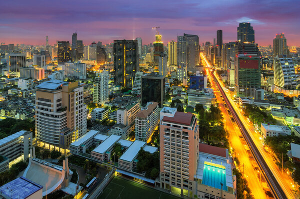 View of the Bangkok business district. The main road and the sky was amazing.
