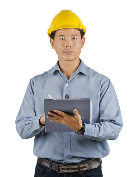 Engenheiro asiático usando capacete de segurança — Fotografia de Stock