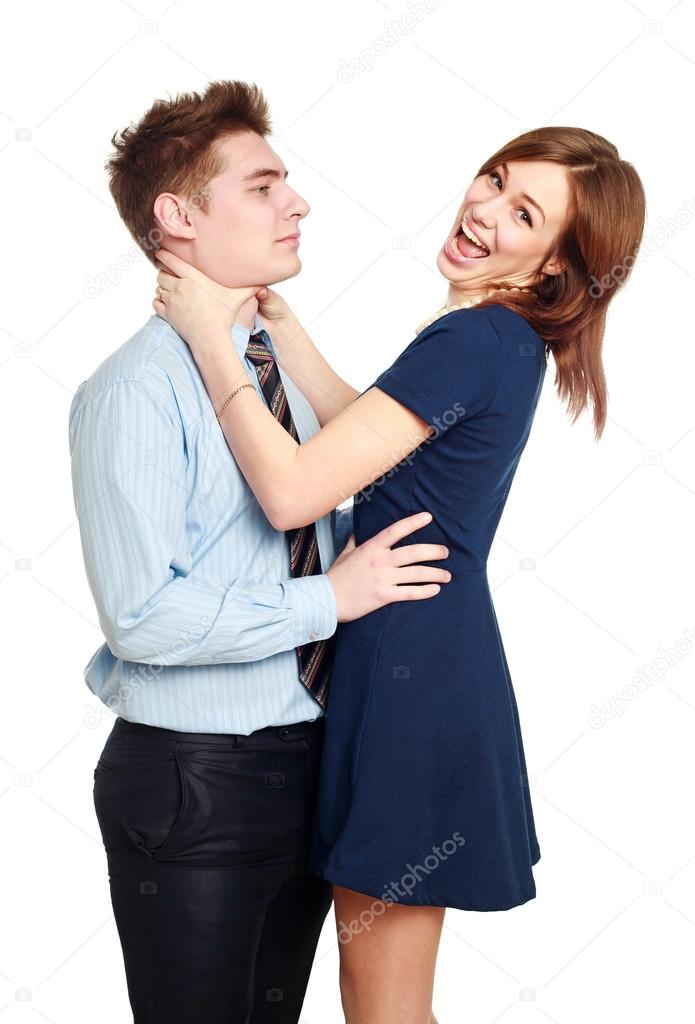 Girl having fun with her boyfriend, figuring out relationships