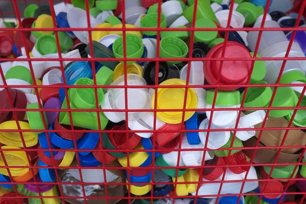 Ökologischer Hintergrund Plastikverschlüsse Müll — Stockfoto