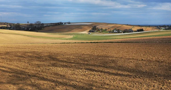 Spring Plowed Field Countryside Panorama — Stock Photo, Image