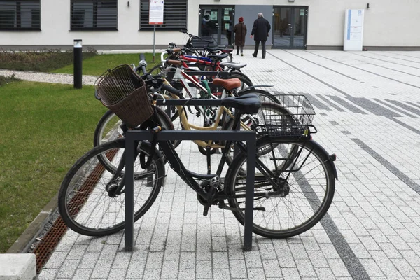 Велосипеды Парковке Перед Входом Здание — стоковое фото