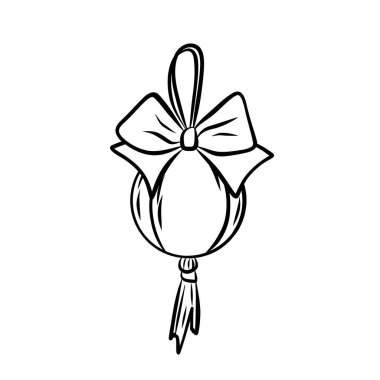 Doğrusal Noel ağacı süslemesi, yaylı top şeklinde. Beyaz arkaplanda Noel dekoru.