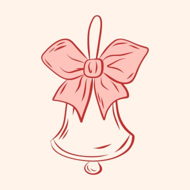 Fiyonklu Noel çanı. Kartlar, selamlar ve tatiller için Coquette Christmas dekoratif unsuru.