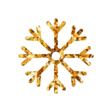 Beyaz arkaplanda izole edilmiş altın parıltılı kar tanesi simgesi. Noel süslemeleri altın gibi parıldıyor. Zarif Yeni Yıl tasarım elementi.