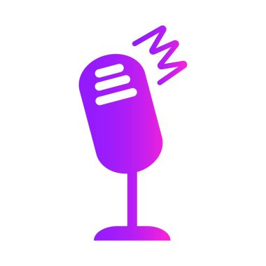 Renkli stüdyo mikrofon ikonu. Podcast elemanı. Konsept webinar, çevrimiçi eğitim, ses günlüğü veya radyo programı.
