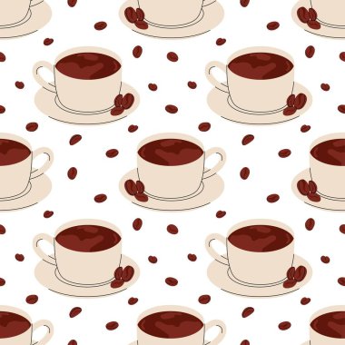 Espresso fincanları ve kahve çekirdekleri ile kusursuz kahve kalıbı. Kafe markası, kahve ambalajı, menü tasarımı, duvar kağıtları, tekstil, ambalaj kağıdı ve modern yaşam tarzı tasarım projeleri için.