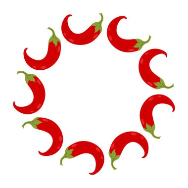 Süslü, kırmızı biber çerçeveli. Afişler, afişler, yemek reklamları ve aşçılık promosyonları için basit baharatlı sınır..