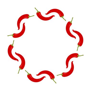 Kırmızı biberlerden oluşan dekoratif bir sınır. Posterler, afişler, yemek reklamları, festival grafikleri ve mutfak promosyonları için baharatlı sebze çelengi.