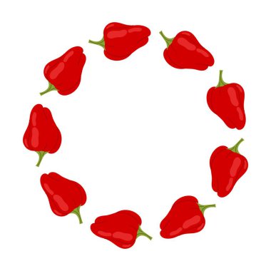 Gıda ambalajı için kırmızı biber sınırı. Sos etiketleri, ürün markalaşması, çıkartmalar ve market şablonları için basit kırmızı çerçeve.