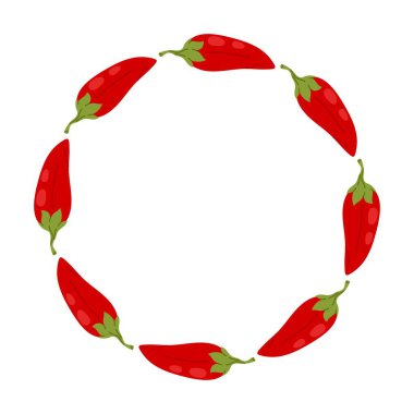 Yuvarlak kare kırmızı biber. Restoran menüsü, yemek etiketleri, tarifler ve mutfak tasarımı için basit baharatlı sınır.