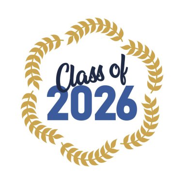 2026 'nın zarif sınıfı defne çelengi ile birlikte. Mezuniyet davetiyeleri, kartlar ve kutlama markaları için mükemmel..