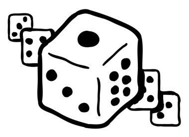 Zar sembolü çizgi film çizimi, vektör, yatay, siyah ve beyaz, izole edilmiş