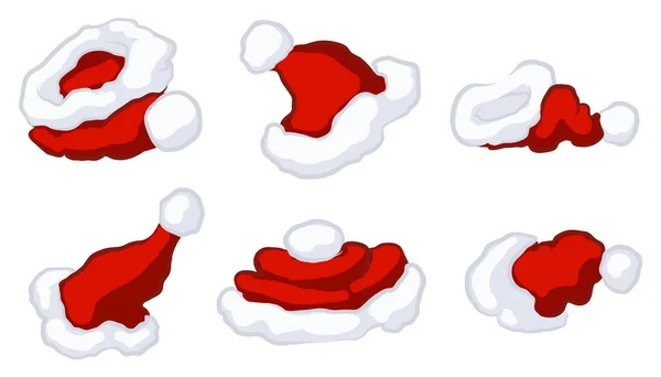 Chapeaux Noël Ensemble Élément Conception Dessin Animé Vecteur Couleur Isolé — Image vectorielle