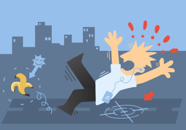 Muz derisi kayıyor, çizgi film çizgi filmi renk çizimi, yatay