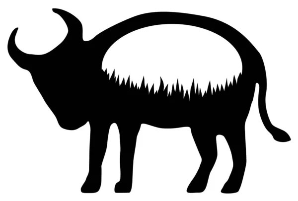 Vaca Com Grama Crescendo Estômago Símbolo Silhueta Estêncil Preto Ilustração —  Vetores de Stock