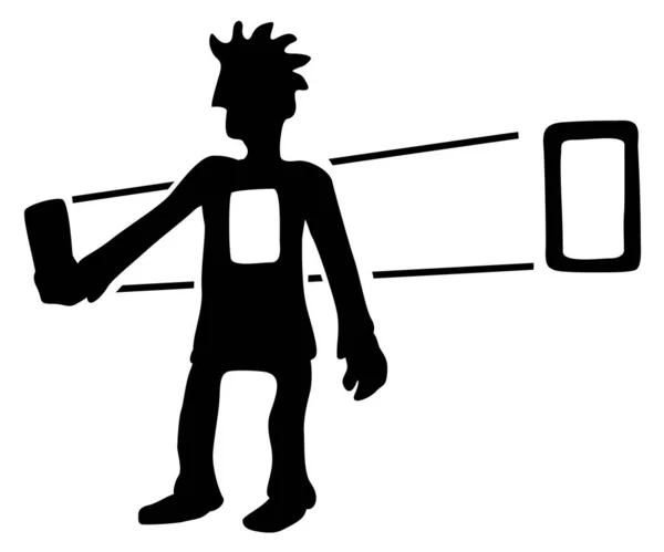 Obrazovka Zařízení Promítající Přes Kreslený Znak Černá Silueta Vektorové Ilustrace — Stockový vektor