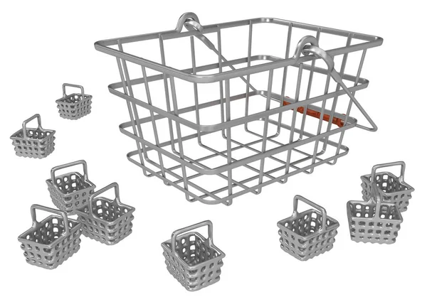 Warenkorb Metall Mit Winzigen Abbildung Waagerecht Isoliert Über Weiß — Stockfoto