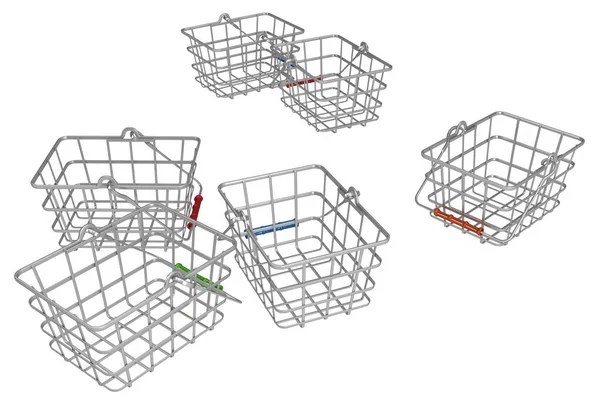 Einkaufskörbe Metall Abbildung Waagerecht Isoliert Über Weiß — Stockfoto